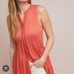 Anthropologie Women's Coral Boho Sleeveless Blouse  Size XS  New with Tags